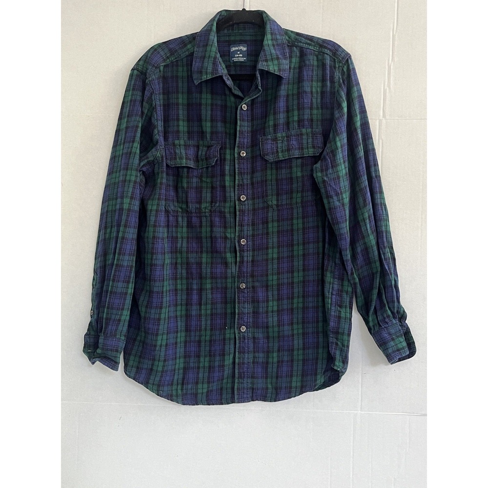 Menswear‎ Plaid Flannel Shirt Green & Blue Button Down Long Sleeve Casual